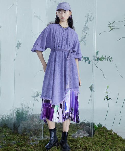 Washed Denim Belted Flare Dress